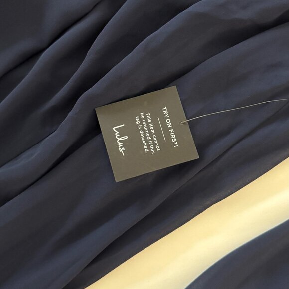 Lulu's Glorious Invite Navy Blue Knotted Off-the-Shoulder Maxi, XL - Picture 5 of 6